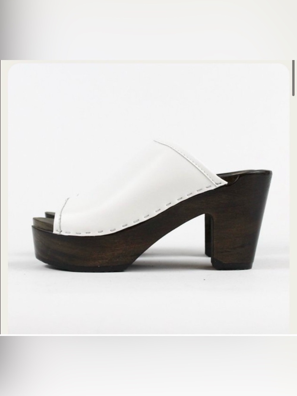 No. 6 White Leather Platform Chocolate Brown Wooden Clog Mule